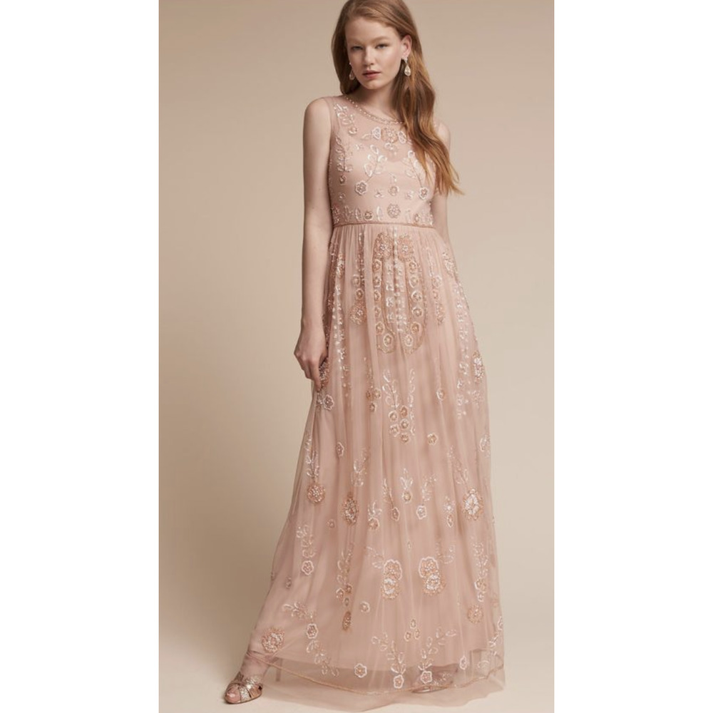 BHLDN Adrianna Papell Abbington Pink Blush Beaded Gown NWT Size 12
